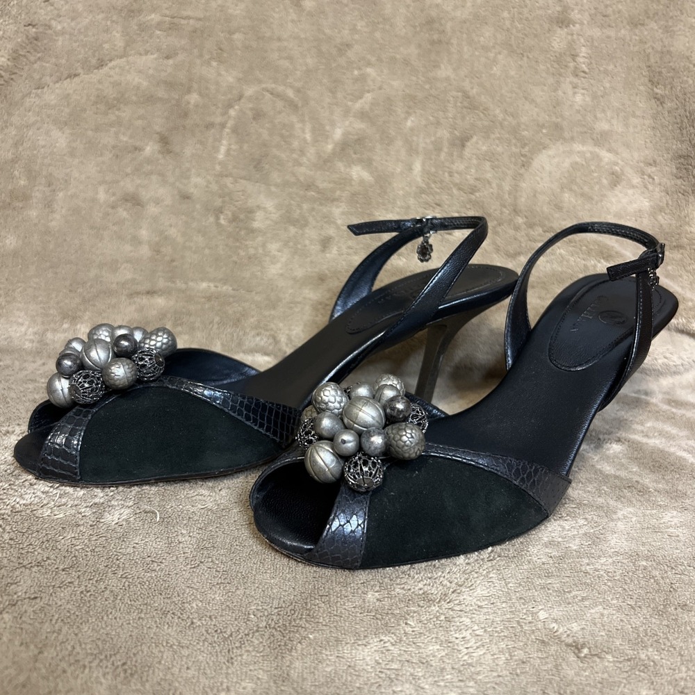 Cole‎ Haan Camdyn Slingback Womens Size 8B Peep-toe Black Velvet Heels Strap